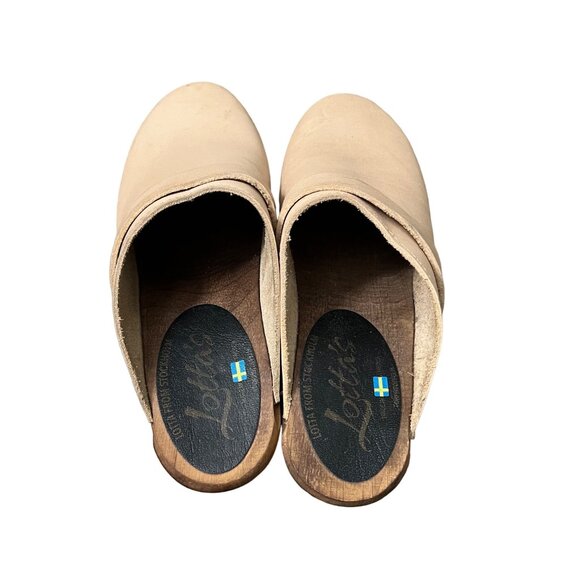 Lottas Sweden Beige Leather Slip On Clog Wooden Heels Size 9 EU39 - Picture 6 of 10
